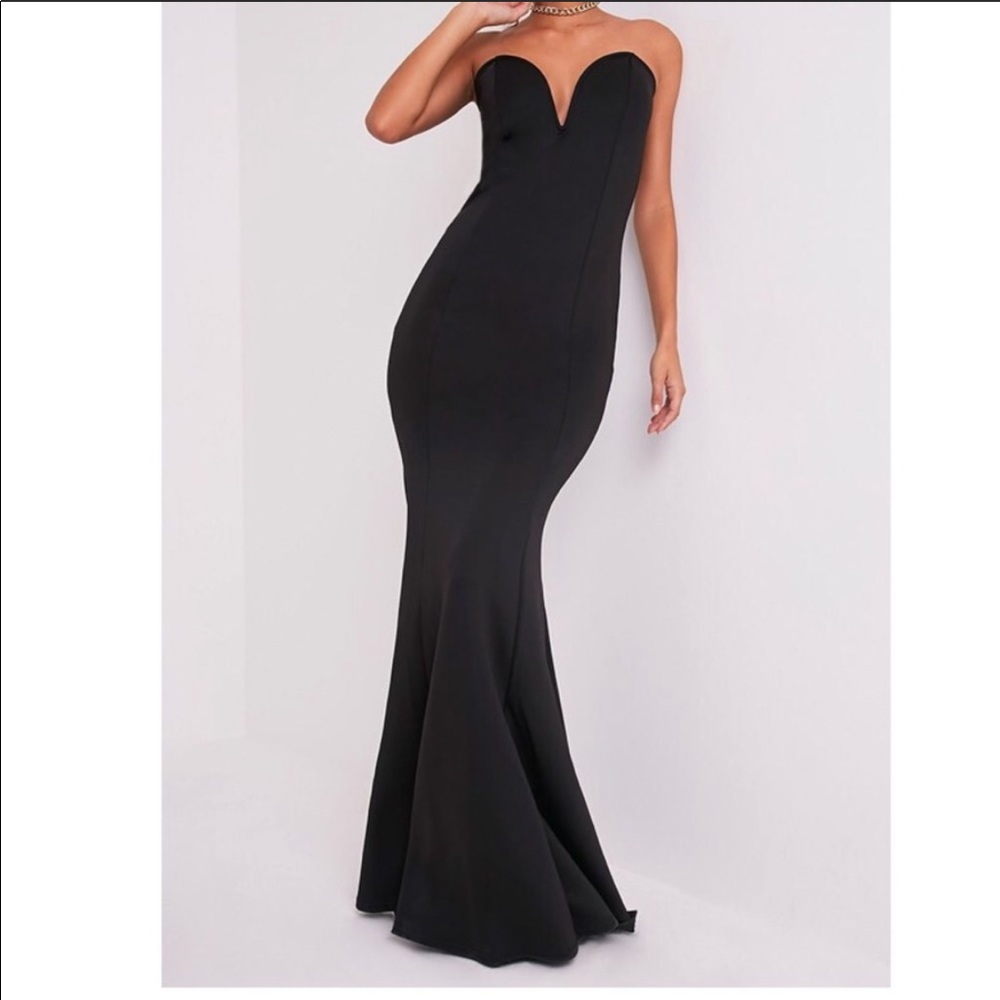 Black Strapless Fishtail Maxi Dress